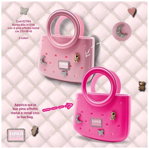 Borsa anni 80 in Eva con 4 pins effetto metal