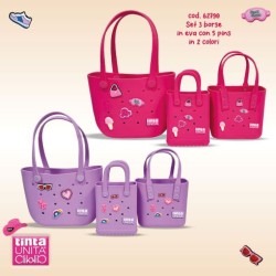 Borsa mini bag con manici e 5 pins 16,5x20x6cm