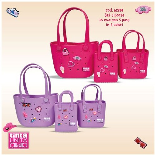 Borsa mini Tote Bag con manici e 5 pins...