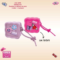 Borsetta Pouch mini quadrata con laccetto e pins Tinta Unita Click&Chich