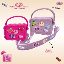 Borsetta Pouch rettangolare con manico, tracolla e pins Tinta Unita Click&Chick