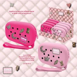 Pouch Round Pochette in silicone con laccetto e 5 pins Tinta Unita Clik&Chick