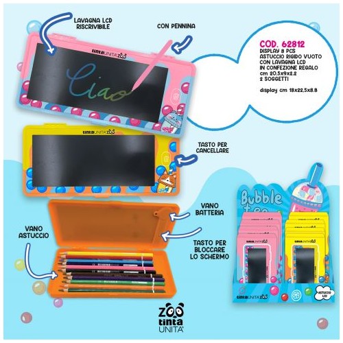 Astuccio rigido con lavagna LCD Tinta Unita Zoo...