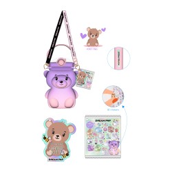 BORRACCIA SAGOMATA IN PLASTICA C/STICKERS E TRACOLLINA ORSO