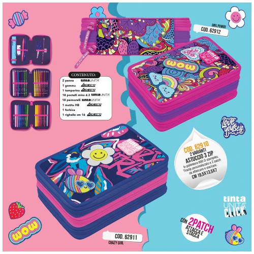 Astuccio triplo Crazy Girl Tinta Unita Click...