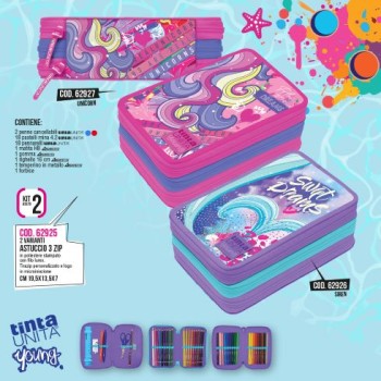 Astuccio triplo Unicorn Girl Tinta Unita Young