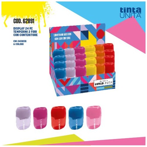 Temperino 2 fori con contenitore colori assortiti