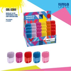Temperino 2 fori con contenitore colori assortiti