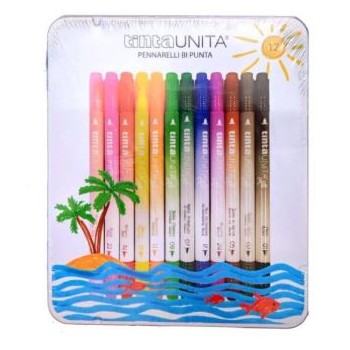 Pennarelli Brush Bi-Punta confezione in metallo da 12 pezzi