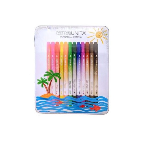 Pennarelli Brush Bi-Punta confezione in metallo...