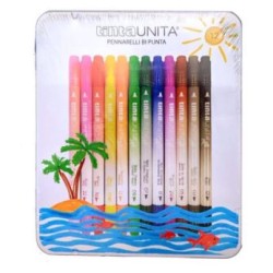 Pennarelli Brush Bi-Punta confezione in metallo da 12 pezzi