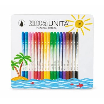 Pennarelli Brush Bi-Punta confezione in metallo da 18 pezzi