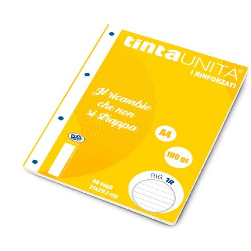 Ricambi Rinforzati A4 100gr Tinta Unita righe 1R