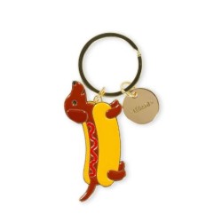Portachiavi Dachshund Cane hot dog in metallo smaltato