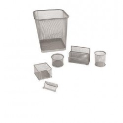 Set ufficio 6 pezzi in rete metallica silver