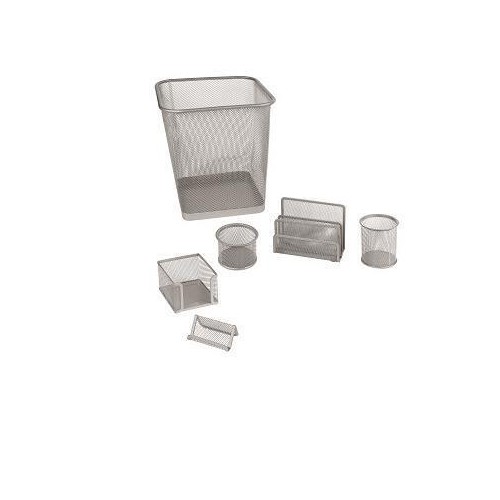 Set ufficio 6 pezzi in rete metallica silver