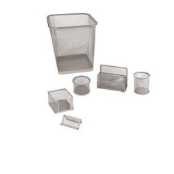 Set ufficio 6 pezzi in rete metallica silver