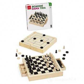 Scacchi dama tria in legno 2