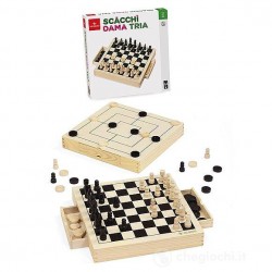 Scacchi dama tria in legno