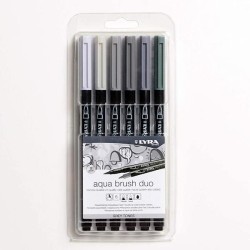 Confezione da 6 Lyra Aqua Brush Duo Grey Tones