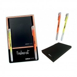 Fineliner fluo / pastel con blocco nero 1 sticknotes + 2 fineliner