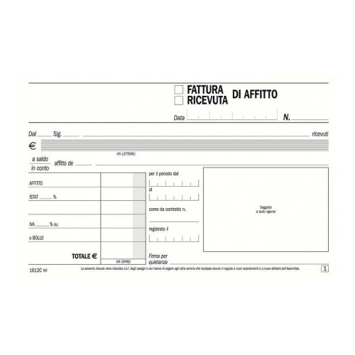 Blocco Ricevuta d'affitto Autoricalcante...